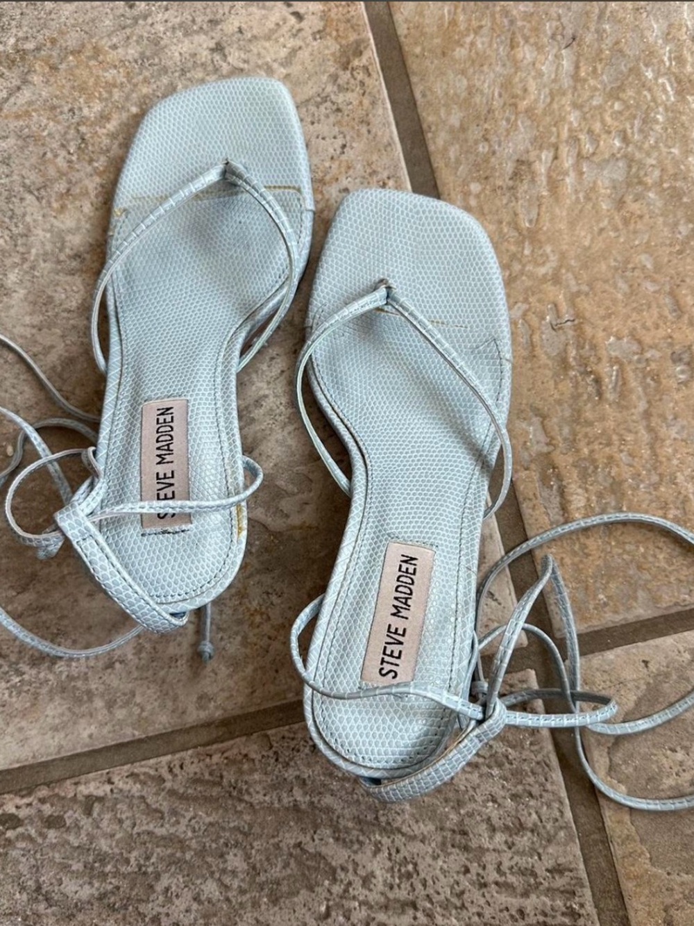Steve Madden Pale Blue Lace-Up Square Toe Sandals